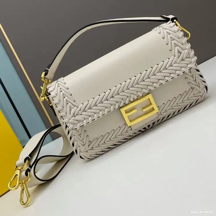 Cheap HOT Fendi White Stitching Medium Baguette Leather In Bag 0528